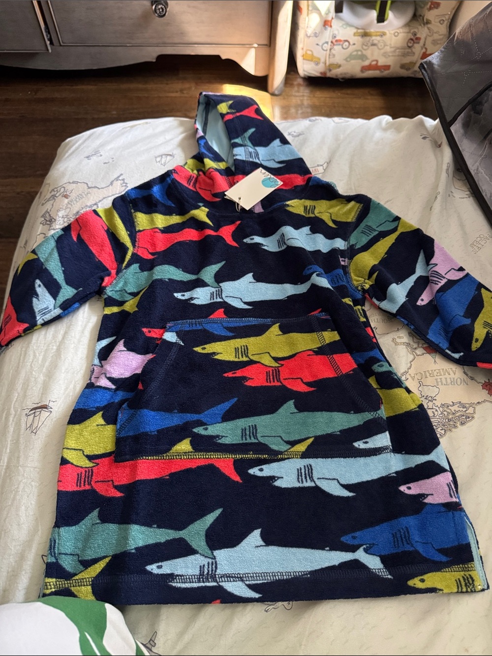 Boden Multicolor Shark Print Throw - Black, Blue, Teal, Red, Yellow